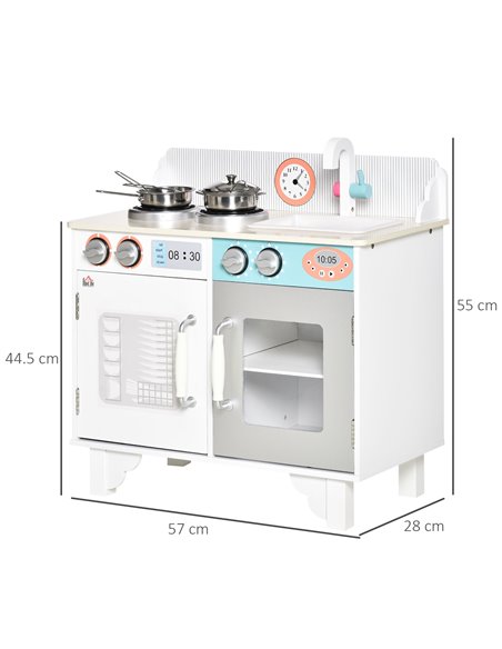 HOMCOM Kids Wooden Kitchen Play Cooking Set with Sink Faucet, Cooking Bench, Stainless Steel Pot - pic 26846 | FastDaddyshop