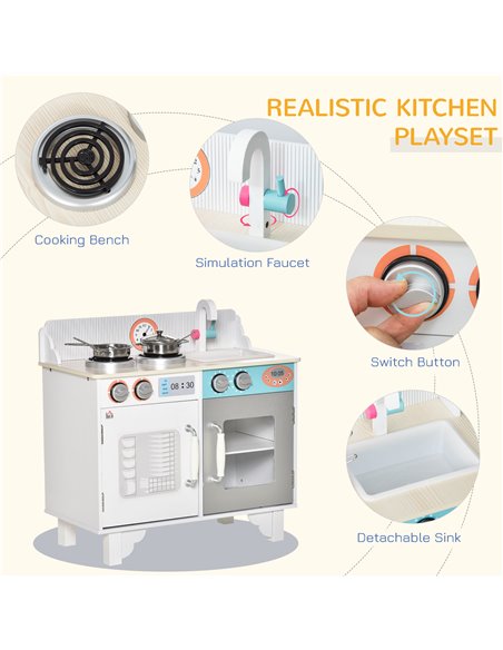 HOMCOM Kids Wooden Kitchen Play Cooking Set with Cooking Bench 350-105 - pic 26849 | FastDaddyshop