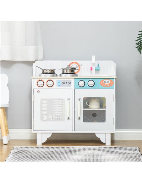 HOMCOM Kids Wooden Kitchen Play Cooking Set with Cooking Bench 350-105 - pic 26850 | FastDaddyshop