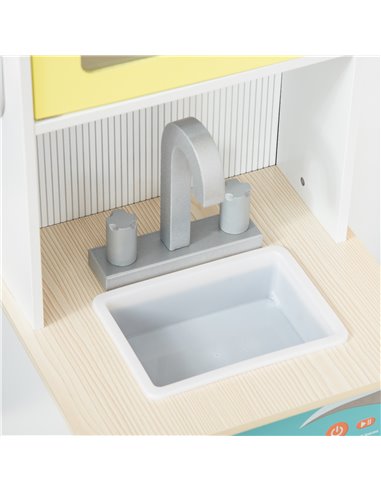 HOMCOM Two Kids Wooden Kitchen Playset with Sink, Storage Basket 350-P003