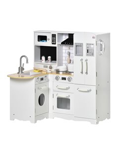 HOMCOM Kids Wooden Kitchen with Realistic Refrigerator, Oven, Sink 350-106