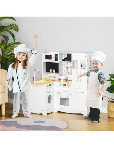 HOMCOM Kids Wooden Kitchen with Realistic Refrigerator, Oven, Sink 350-106