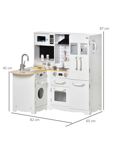 HOMCOM Kids Wooden Kitchen with Realistic Refrigerator, Oven, Sink 350-106