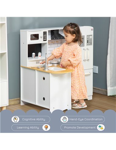 HOMCOM Kids Wooden Kitchen with Realistic Refrigerator, Oven, Sink 350-106