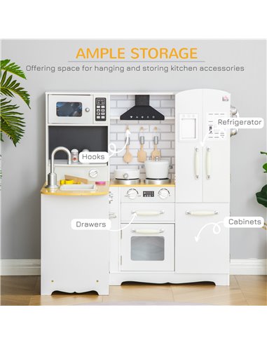 HOMCOM Kids Wooden Kitchen with Realistic Refrigerator, Oven, Sink 350-106