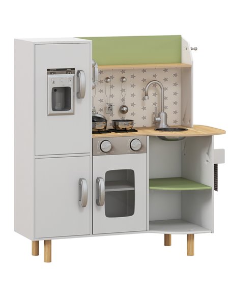 AIYAPLAY Kids Play Kitchen with Phone, Ice Maker, Stove, Sink, Utensils, White - pic 26871 | FastDaddyshop