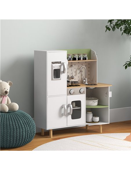 AIYAPLAY Kids Play Kitchen with Phone, Ice Maker, Stove, Sink, Utensils, White - pic 26872 | FastDaddyshop