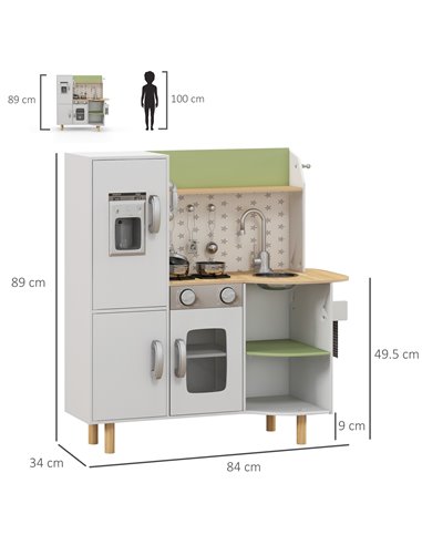AIYAPLAY Kids Play Kitchen with Phone, Ice Maker, Stove, Sink, Utensils, White