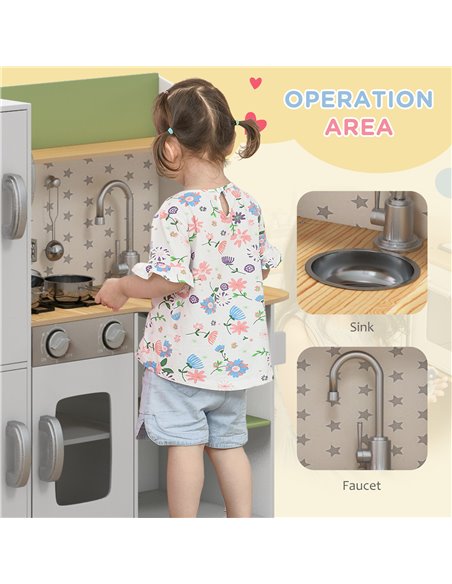 AIYAPLAY Kids Play Kitchen with Phone, Ice Maker, Stove, Sink, Utensils, White - pic 26875 | FastDaddyshop