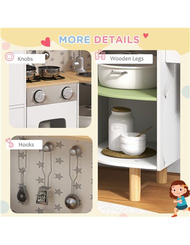 AIYAPLAY Kids Play Kitchen with Stove, Sink, Utensils, White 350-147V00WT