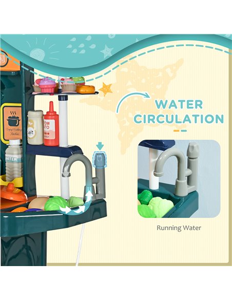 AIYAPLAY Toy Kitchen, 77 Pieces Kids Play Kitchen Role Playing Game with Sound and Light, Water Spray, Running Water - pic 26884 | FastDaddyshop