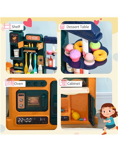 AIYAPLAY Toy Kitchen, 77 Pieces Kids Play Kitchen Role Playing Game with Sound and Light, Water Spray, Running Water