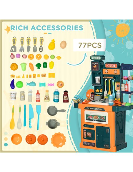 AIYAPLAY Toy Kitchen, 77 Pieces Kids Play Kitchen Role Playing Game with Sound and Light, Water Spray, Running Water - pic 26886 | FastDaddyshop