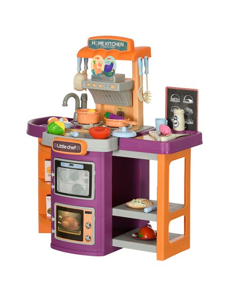 AIYAPLAY Toy Kitchen, 49 Pieces Kids Play Kitchen, Children Trolley, with Sound and Light, Spray Effects, Running Water - pic 26889 | FastDaddyshop
