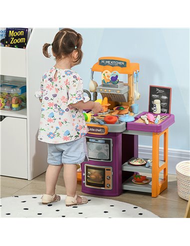 AIYAPLAY Toy Kitchen, 49 Pieces Kids Play Kitchen, Children Trolley, with Sound and Light, Spray Effects, Running Water