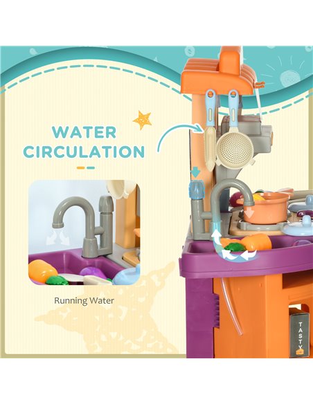 AIYAPLAY Toy Kitchen, 49 Pieces Kids Play Kitchen, Children Trolley, with Sound and Light, Spray Effects, Running Water - pic 26893 | FastDaddyshop