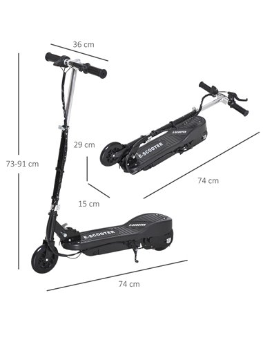 HOMCOM Kids Folding Electric Scooter 2x12V, 120W with Adjustable Height, PU Wheels, for 7-14 yrs, Black