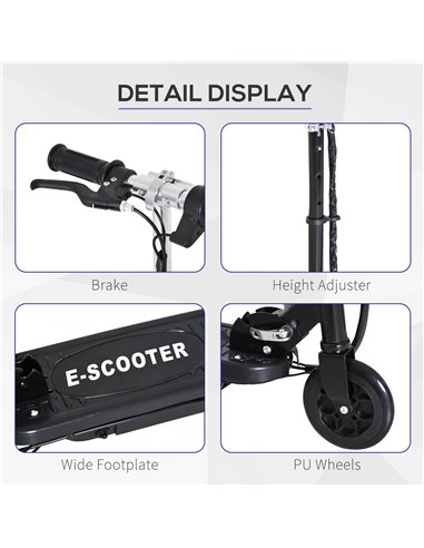 HOMCOM Kids Folding Electric Scooter 2x12V, 120W with Adjustable Height, PU Wheels, for 7-14 yrs, Black