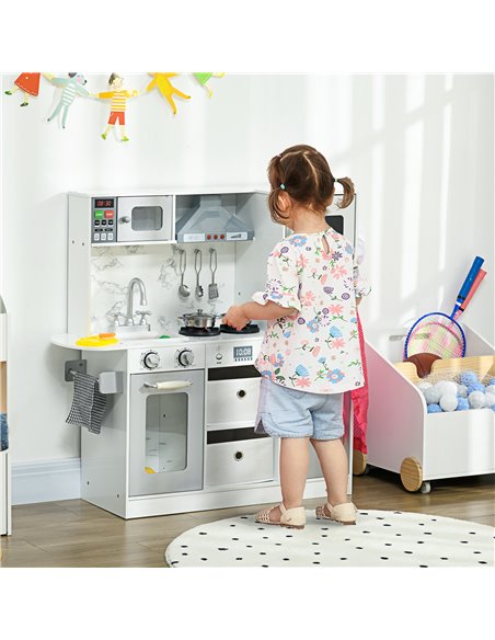 AIYAPLAY Toy Kitchen with Lights Sounds, Apron and Chef Hat, Ice Maker, Microwave, for 3-6 Years Old - White - pic 26908 | FastDaddyshop