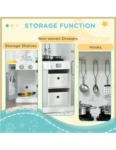 AIYAPLAY Toy Kitchen with Lights, Sounds, Ice Maker, Microwave, White 350-149V80WT