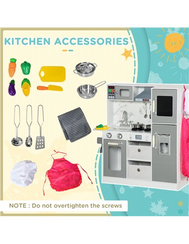 AIYAPLAY Toy Kitchen with Lights, Sounds, Ice Maker, Microwave, White 350-149V80WT