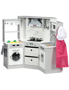 AIYAPLAY Toy Kitchen with Running Water, Lights Sounds, Apron and Chef Hat, Water Dispenser, for 3-6 Years Old - Grey