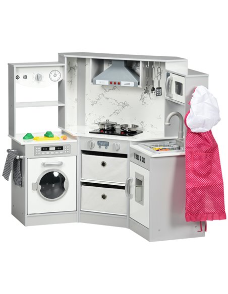 AIYAPLAY Toy Kitchen with Running Water, Lights Sounds, Apron and Chef Hat, Water Dispenser, for 3-6 Years Old - Grey - pic 26916 | FastDaddyshop