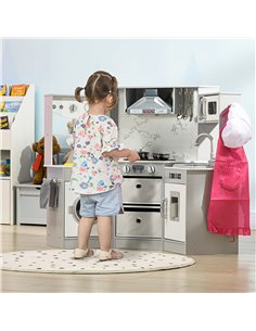 AIYAPLAY Toy Kitchen with Running Water, Lights Sounds, Apron and Chef Hat, Water Dispenser, for 3-6 Years Old - Grey 2