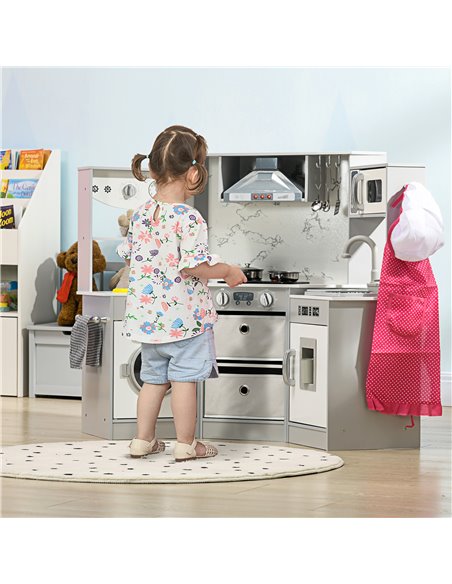 AIYAPLAY Toy Kitchen with Running Water, Lights Sounds, Apron and Chef Hat, Water Dispenser, for 3-6 Years Old - Grey - pic 26917 | FastDaddyshop