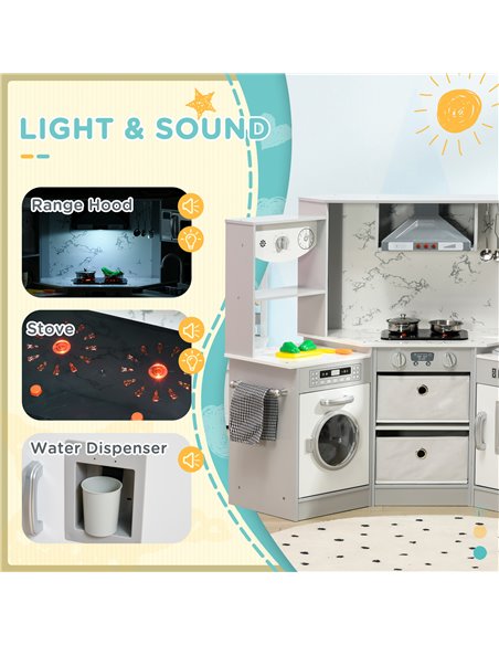 AIYAPLAY Toy Kitchen with Running Water, Lights, Sounds, Grey 350-148V00GY - pic 26920 | FastDaddyshop