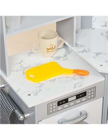 AIYAPLAY Toy Kitchen with Running Water, Lights Sounds, Apron and Chef Hat, Water Dispenser, for 3-6 Years Old - Grey
