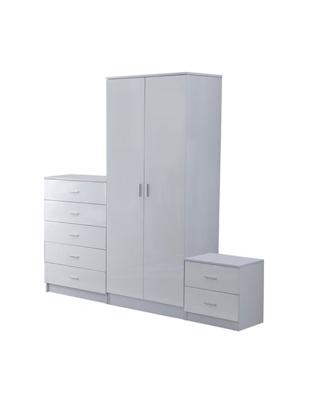 HOMCOM High Gloss 3 Piece Trio Bedroom Furniture Set Wardrobe + Chest Of Drawer + Bedside White - pic 26925 | FastDaddyshop