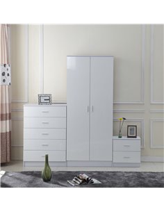 HOMCOM High Gloss 3 Piece Trio Bedroom Furniture Set Wardrobe + Chest Of Drawer + Bedside White 2