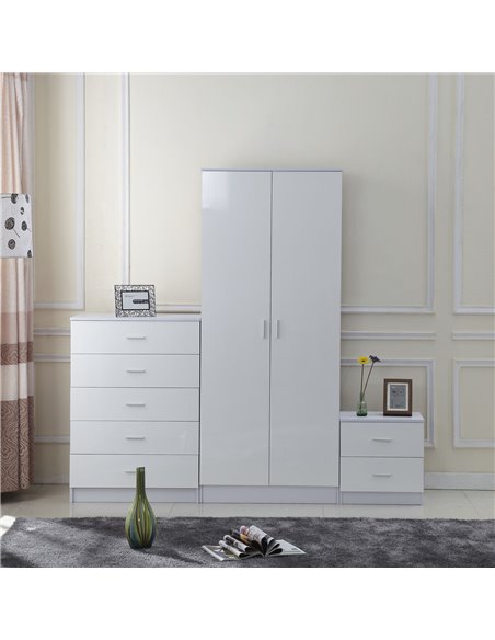 HOMCOM High Gloss 3 Piece Trio Bedroom Furniture Set Wardrobe + Chest Of Drawer + Bedside White - pic 26926 | FastDaddyshop