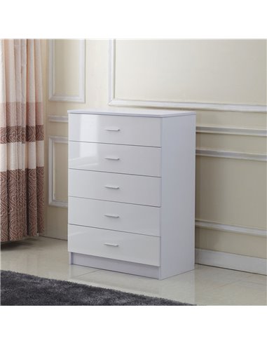 HOMCOM High Gloss 3 Piece Trio Bedroom Furniture Set Wardrobe + Chest Of Drawer + Bedside White