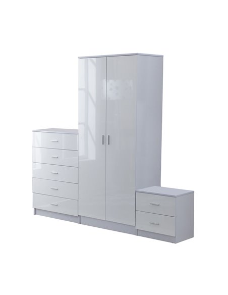 HOMCOM High Gloss 3 Piece Trio Bedroom Furniture Set Wardrobe + Chest Of Drawer + Bedside White - pic 26933 | FastDaddyshop