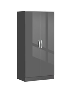 HOMCOM High Gloss Wardrobe, 2 Door Wardrobe with Hanging Rod and Storage Shelf, Clothes Storage Organizer with Anti-tipping Desi