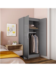 HOMCOM High Gloss Wardrobe, 2 Door Wardrobe with Hanging Rod and Storage Shelf, Clothes Storage Organizer with Anti-tipping Desi 2