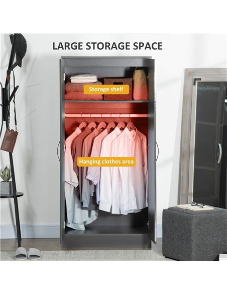 HOMCOM High Gloss Wardrobe, 2 Door Wardrobe with Hanging Rod and Storage Shelf, Clothes Storage Organizer with Anti-tipping Desi - pic 26956 | FastDaddyshop