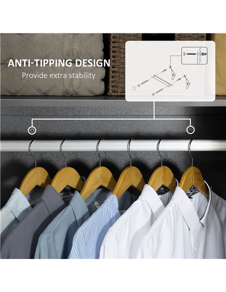 HOMCOM High Gloss Wardrobe, 2 Door Wardrobe with Hanging Rod and Storage Shelf, Clothes Storage Organizer with Anti-tipping Desi - pic 26957 | FastDaddyshop