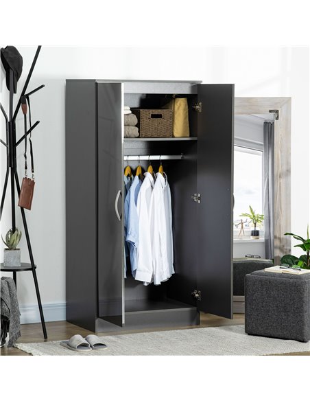 HOMCOM High Gloss Wardrobe, 2 Door Wardrobe with Hanging Rod and Storage Shelf, Clothes Storage Organizer with Anti-tipping Desi - pic 26958 | FastDaddyshop