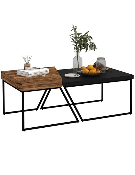 HOMCOM Coffee Table Set of 2, Geometric Coffee Table with Spacious Legroom, Rustic Brown, Black - pic 26970 | FastDaddyshop