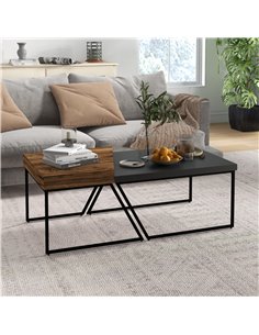 HOMCOM Coffee Table Set of 2, Geometric Coffee Table with Spacious Legroom, Rustic Brown, Black 2