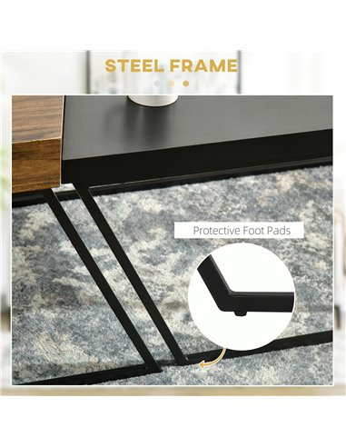 HOMCOM Coffee Table Set of 2 with Spacious Legroom, Rustic Brown, Black 839-746V00BK