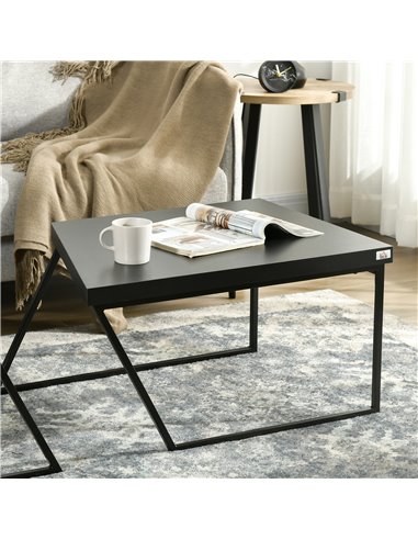 HOMCOM Coffee Table Set of 2 with Spacious Legroom, Rustic Brown, Black 839-746V00BK