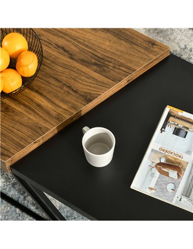 HOMCOM Coffee Table Set of 2 with Spacious Legroom, Rustic Brown, Black 839-746V00BK
