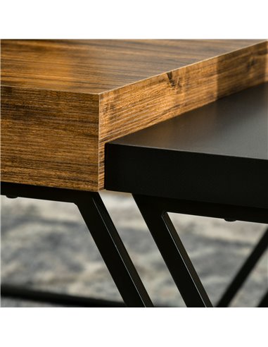 HOMCOM Coffee Table Set of 2 with Spacious Legroom, Rustic Brown, Black 839-746V00BK