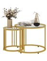 HOMCOM Round Coffee Tables Set of 2, Nesting Tables with Tempered Glass Top and Steel Frame, 60cmx60cmx47cm, Gold Tone