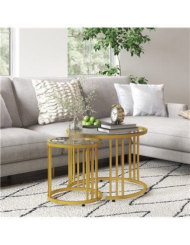 HOMCOM Round Coffee Tables Set of 2, Gold Tone 839-809V00GD