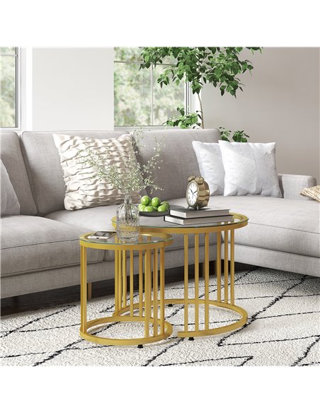 HOMCOM Round Coffee Tables Set of 2, Gold Tone 839-809V00GD - pic 26985 | FastDaddyshop